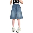 thumbnail image 1 of FDDMis Girls Jean Shorts Star Patched/Cargo/Ripped Summer Teen Elastic Waist Bermuda Denim Jorts Pockets Casual Elastic Wasit Wide Leg Baggy Pants Kids Clothes, 1 of 9