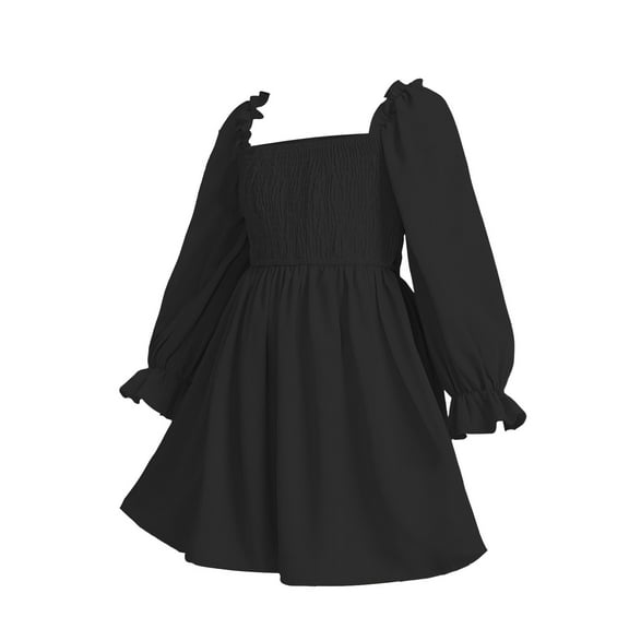 FDDMis Modern Dresses for Girls Girls Dress Square Neck Sleeve Ruffled Big Swing Dress High Waist Lace Girls Short Skirt Dress Girl Frocks