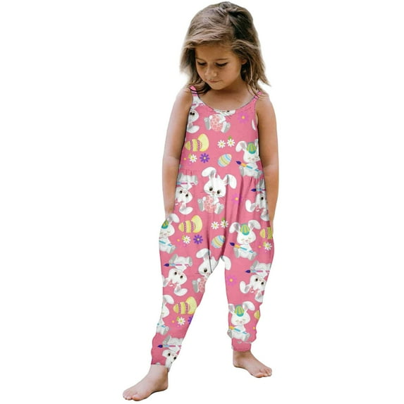 FDDMis Outfits for Toddler Girls Easter Outfit Toddler Girl Bunny Print Cute Baby Girls Overalls Strap Suspender Pants Sleeveless Jumpsuit Baby Girl Dresses 12 Months