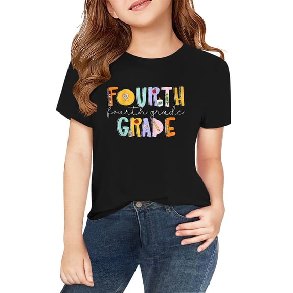 FDDMis White Tshirt Toddler Blue Top Girl Tops Size 7-8 Girls White T Shirt Clothes for Teens 5t Girl Clothes Baby Girl, Black 8-9 Years