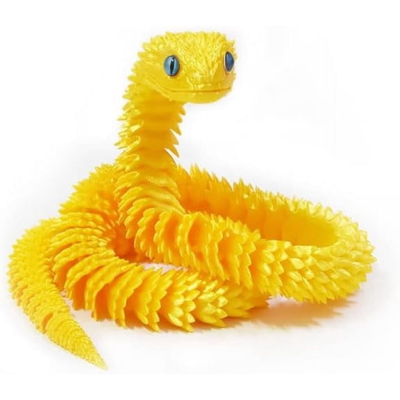 FDEEOM 12 in 3D Printed Snake Toys, Flexible 3D Printed Animal, Fidget ADHD Snake Toys, Perfect Desk Pet for Animal Collectors (Gold)