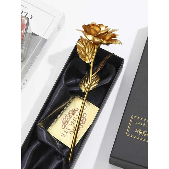 FDEEOM 24K Golden Rose, Artificial Rose Flower Gifts for Her with Luxury Gift Box Great Gift Idea for Valentine's Day, Mother's Day, Birthday, Anniversary (Gold) Gold