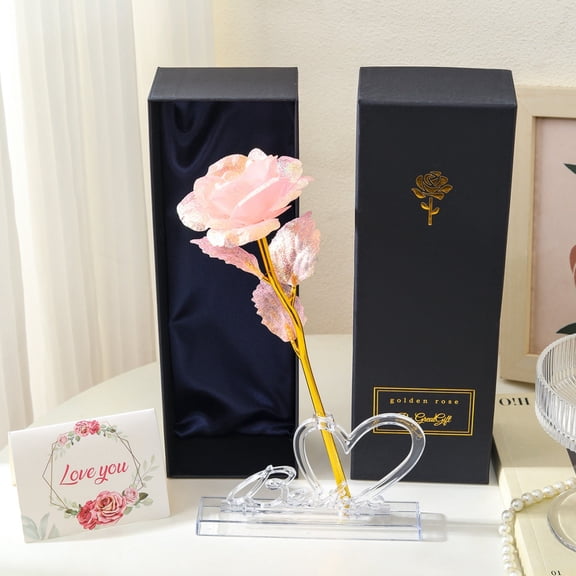 FDEEOM 24K Golden Rose, Artificial Rose Flower Gifts for Her with Luxury Gift Box Great Gift Idea for Valentine's Day, Mother's Day, Birthday, Anniversary (Gold) Pink