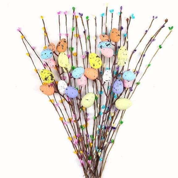 FDEEOM 26 Pcs Artificial Easter Spray Vine with Pastel Easter Eggs and Berries- Decorative Spring Floral Stems-Easter Egg Twig Branches for Home Centerpiece Vase