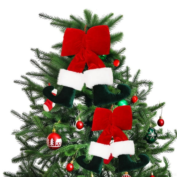FDEEOM 2Pcs Christmas Tree Decorations, Elf Christmas Decorations Christmas Elf Legs Door Decorations Tree Topper Hanging Ornaments For Front Door Wall Window Fireplace Party Supplies, 10.6 Inch