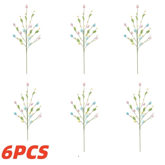 FDEEOM 4 Pcs Artificial Easter Spray Vine with Pastel Easter Eggs and Berries, Artificial Easter Flower, Spring Flower Stems Egg Twig Branches, for Home Vase Arrangement Centerpiece Decor