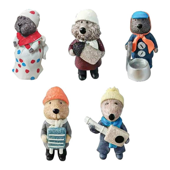 FDEEOM 5pcs Christmas Otters Decoration Jug-Band Organic Art Ornaments Resin Otters Figurine Muppet Christmas Carol Statue (5PCS-ST)