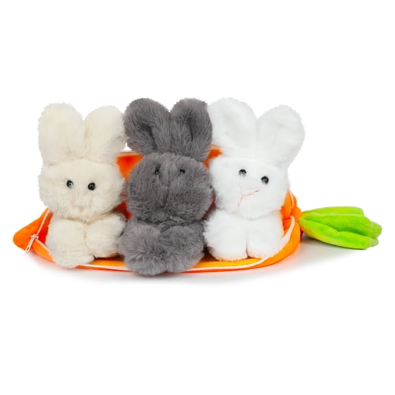 FDEEOM Bunny Plush El juguete with Zipper Interactive Hide and Seek Squeaky Dog Plush El juguete, Rabbit and Carrot Plush , Easter Bunnies Plushies Gifts Orange Gray White Yellow , 3-Pack