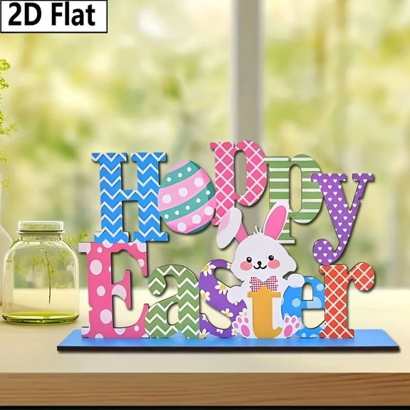 FDEEOM Easter Dcor Easter Table Sign 2D Flat - Wooden Spring Signs Decor Wooden Sign Splicing Tabletop Decorations for Party Office, Livingroom, Bedroom