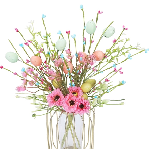 FDEEOM Easter Decorations,4PCS Artificial Spring Flowers Easter Egg Picks with Flowers Artificial Spring Flowers ,Spring Flower Stems for Home Vase Easter Decor,Easter Table Centerpieces Pink