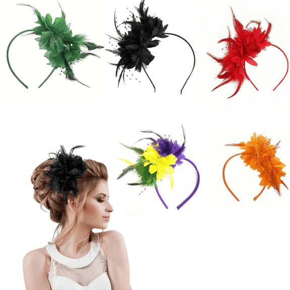 FDEEOM Fascinators Hats with Feather for Women 2026 Derby Hats Small Tea Party Hat Kentucky Fascinator Flower Headwear with Headband Veil Headband Hair Clip for Wedding Cocktail Black