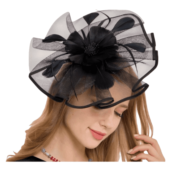 FDEEOM Fascinators Hats Tea party Hats headpiece feather Church Kentucky Derby British Bridal hat flower with hair clip and headband Suitable for Women