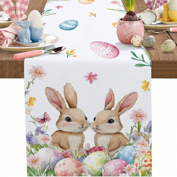 FDEEOM Spring Bunny Easter Table Runner Retro 13x72 Inch , Cute Rabbit Pattern Table , Easter Egg Table Runner for Holiday Celebration ,Kitchen ,Party ,Dinning Decorations