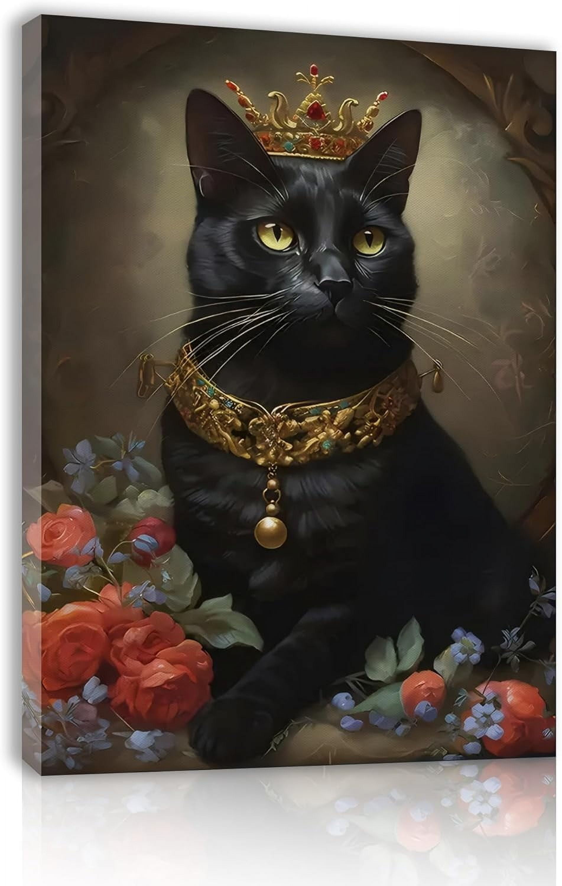 FDFW Dark Academia Decor Black Cat Wall Art Gothic Home Decor Canvas ...