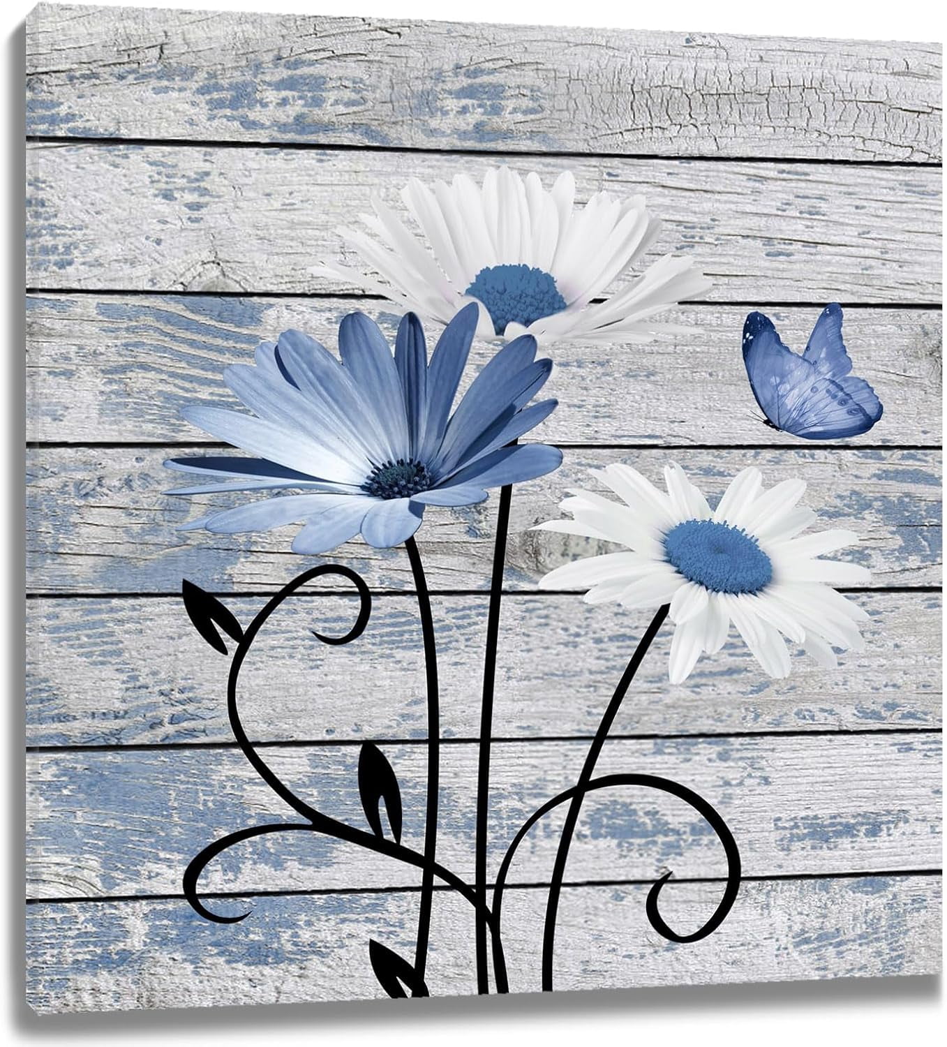 FDFW Farmhouse Blue Floral Wall Art for Living Room, Blue and White ...