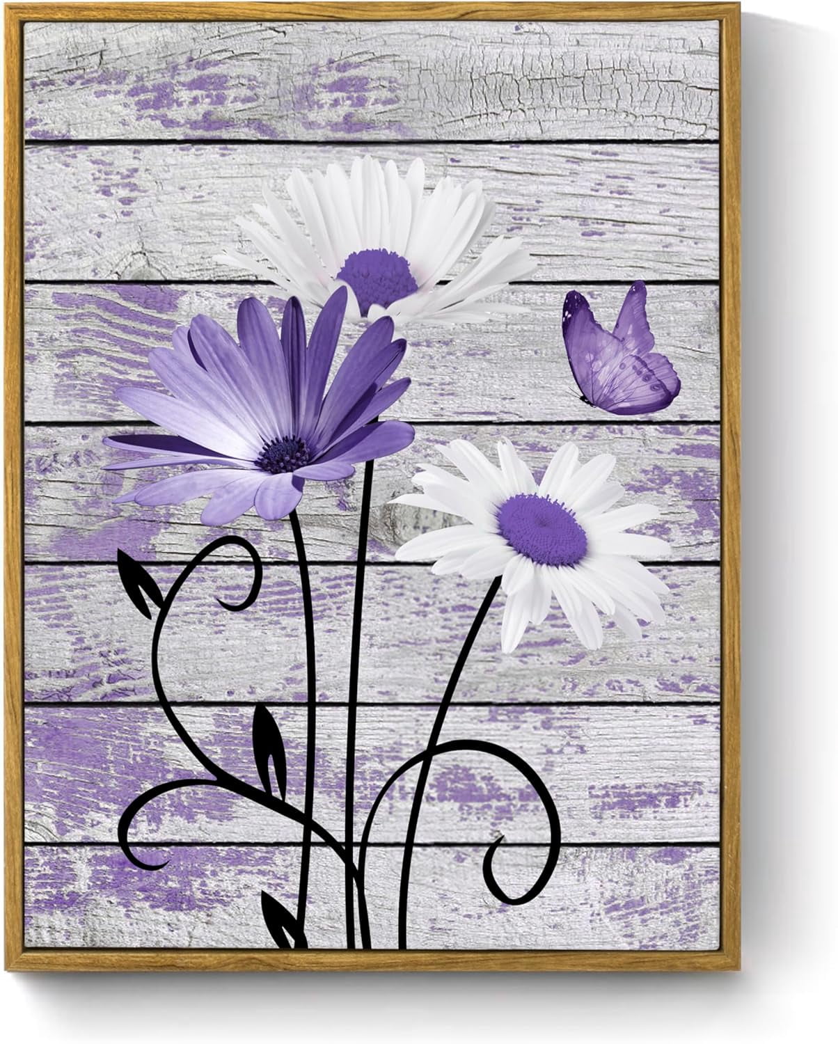 FDFW Farmhouse Purple Floral Wall Art for Living Room, Daisy Butterfly ...