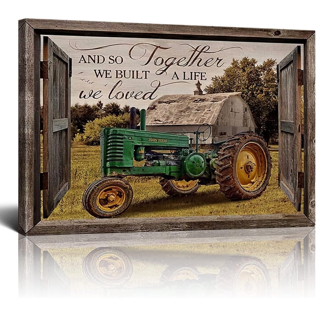 FDFW Farmhouse Wall Art Vintage Tractor Canvas Painting Barn Pictures