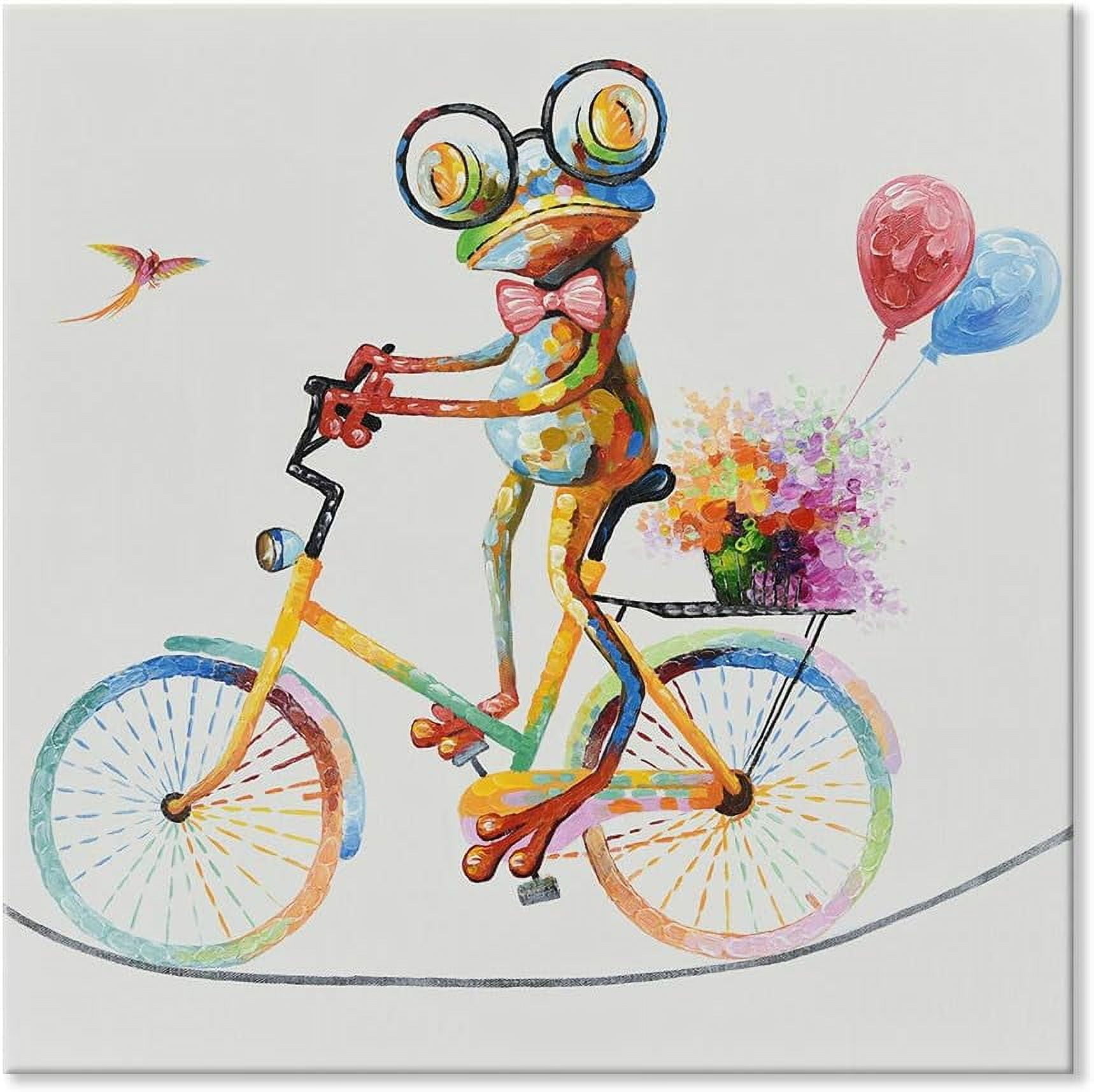 FDFW Frog Art Funny Animal Canvas Wall Print Cute Colorful Tightrope