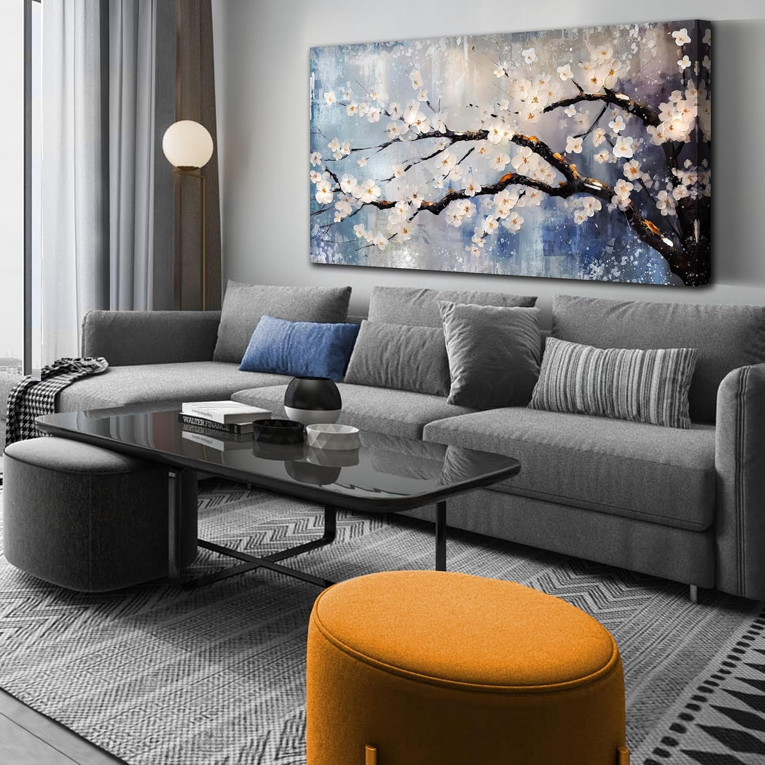 Minimalist Tranquility Wall Art Reference: Fdfw Modern Canvas Wall Art Blue Gold Leaf Abstract Painting
