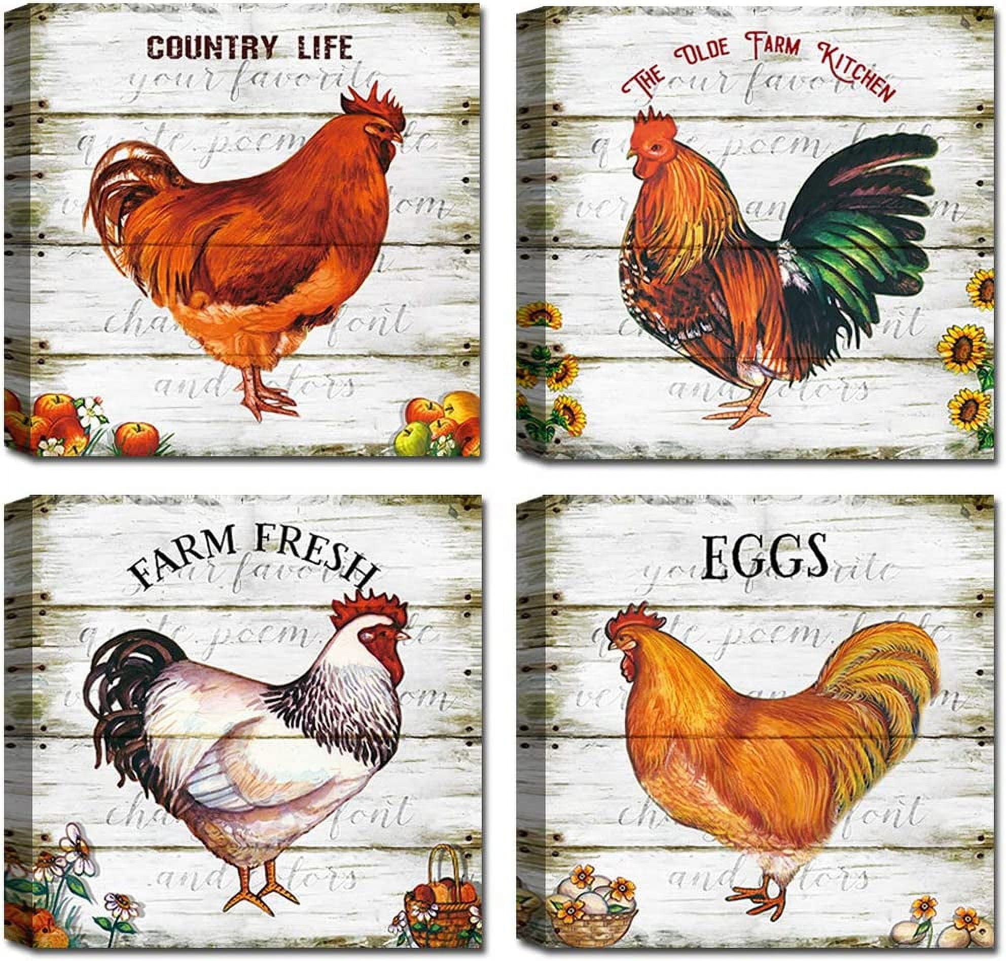 FDFW Rooster Kitchen Canvas Print Wall Art, Vintage Kitchen Wall Decor ...