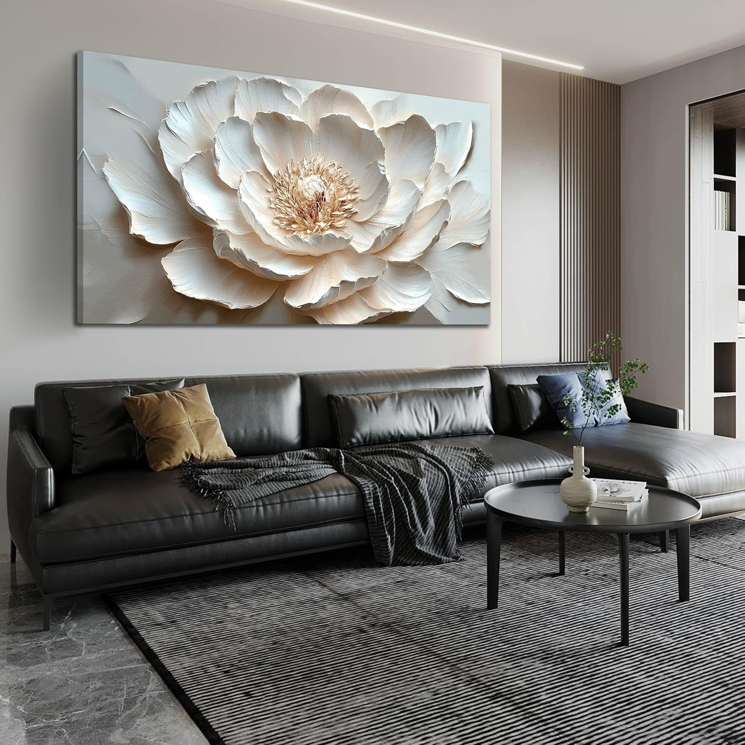 FDFW White Flower Wall Art for Living Room Large Modern Wall Art ...