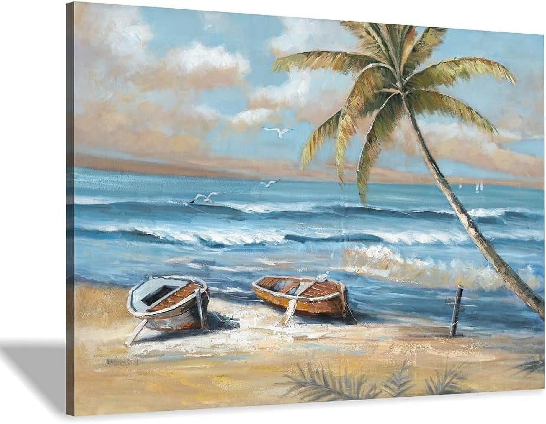 FDFW coastal wall art beach picture: palm tree canvas artwork seascape ...