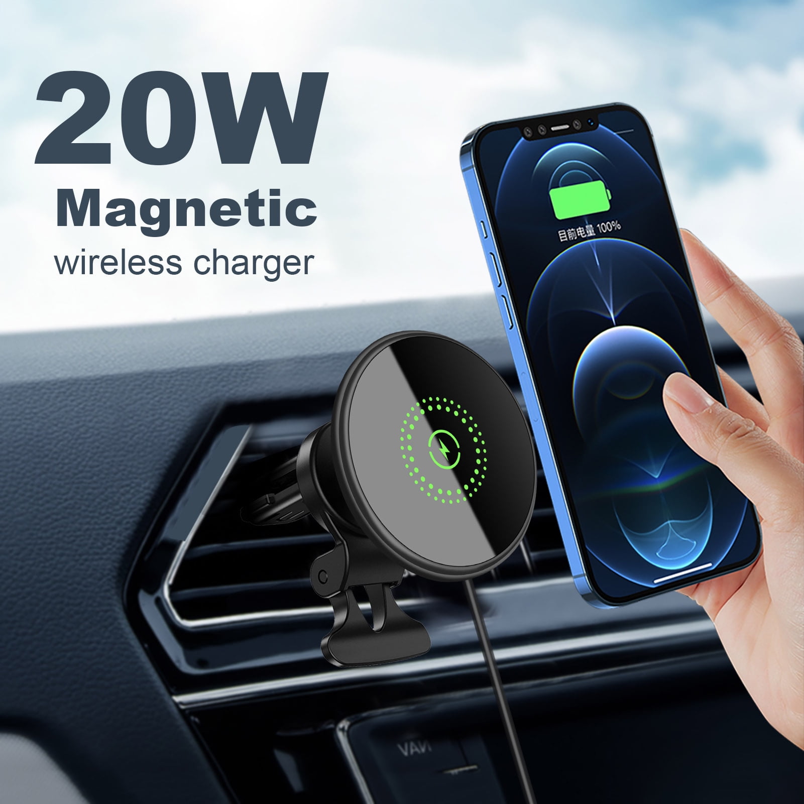 FDGAO Magnetic Wireless Car Charger Fast Charging Car Phone Holder Air ...
