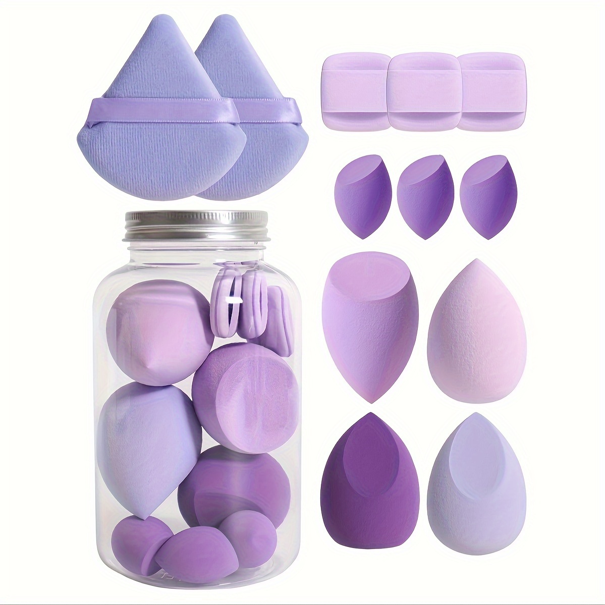 FDGHYTBF 12Piece Makeup Sponge Set 2 Triangle Powder Puffs 4 Beauty Blenders 3 Mini Beauty