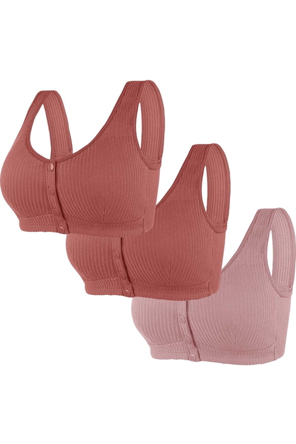 2025 3PC Plus Size Senior Women's Front Snap Closure Bras - Wireless Daisy Print Lace Comfort Bras for Older Women, Breathable Summer Everyday Wear with Light Push Up