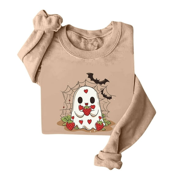 FDGIU 2025 Halloween Graphic Tees for Women, Pumpkin Long Sleeve Tops, Loose Cute Crewneck Pullover, Soft Breathable Casual Top