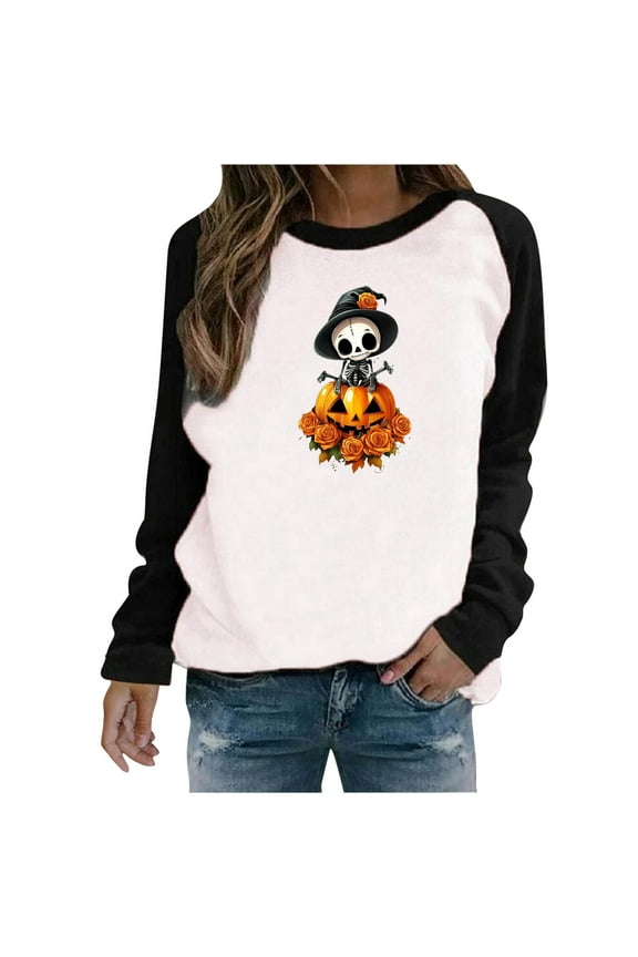 2025 Halloween Graphic Tees for Women, Pumpkin Long Sleeve Tops, Loose Cute Crewneck Pullover, Soft Breathable Casual Top