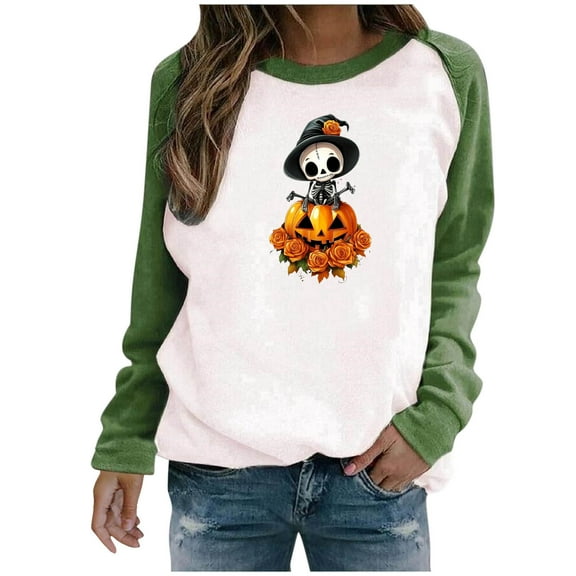 FDGIU 2025 Halloween Graphic Tees for Women, Pumpkin Long Sleeve Tops, Loose Cute Crewneck Pullover, Soft Breathable Casual Top