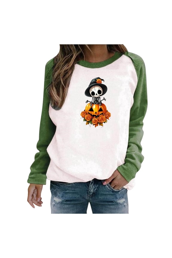 2025 Halloween Graphic Tees for Women, Pumpkin Long Sleeve Tops, Loose Cute Crewneck Pullover, Soft Breathable Casual Top