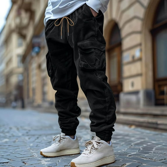 FDGIU 2025 Men's Cargo Sweatpants - Baggy Cargo Pants with Pockets, Elastic Waist Drawstring Casual Pants