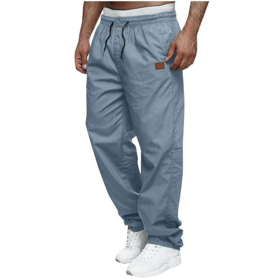 FDGIU 2025 Men's Casual Twill Pants - Trendy Sweatpants, Loose Fit Cuffed Joggers with Drawstring Waist, Fashion Casual Pockets Pants for Lounge and Outdoor
