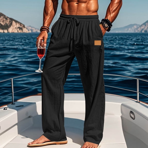 FDGIU 2025 Men's Casual Twill Pants - Trendy Sweatpants, Loose Fit Cuffed Joggers with Drawstring Waist, Fashion Casual Pockets Pants for Lounge and Outdoor
