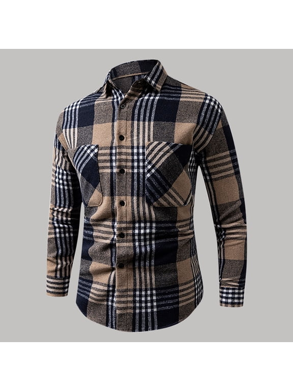 2025 Men's Fleece Flannel - Outdoor Button Down Front Shirt, Warm Plaid Long Sleeve Checkered Casual Top