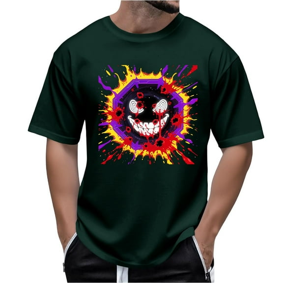 FDGIU 2025 Men's Halloween Graphic Tee; Funny Graffiti Crewneck T-Shirts, Loose Fit Short Sleeve Novelty Top, Dark Casual Halloween Shirt