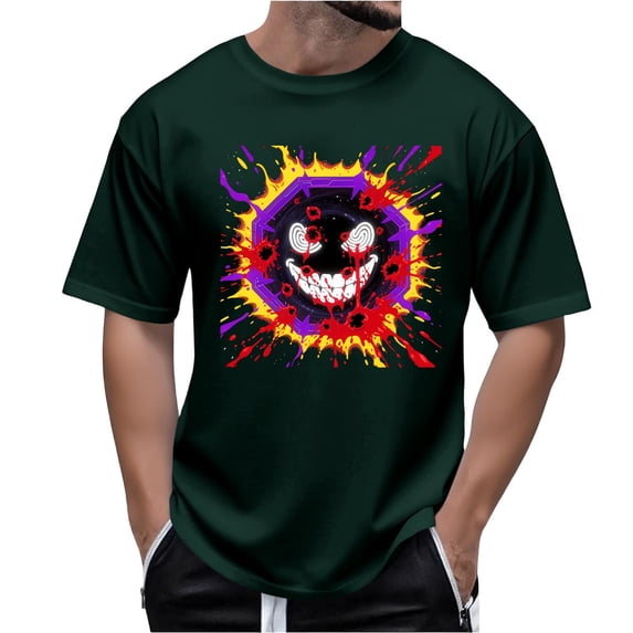 FDGIU 2025 Men's Halloween Graphic Tee; Funny Graffiti Crewneck T-Shirts, Loose Fit Short Sleeve Novelty Top, Dark Casual Halloween Shirt