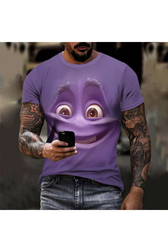 2025 Men's Halloween Graphic Tee; Funny Graffiti Crewneck T-Shirts, Loose Fit Short Sleeve Novelty Top, Dark Casual Halloween Shirt