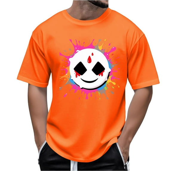 FDGIU 2025 Men's Halloween Graphic Tee; Funny Graffiti Crewneck T-Shirts, Loose Fit Short Sleeve Novelty Top, Dark Casual Halloween Shirt