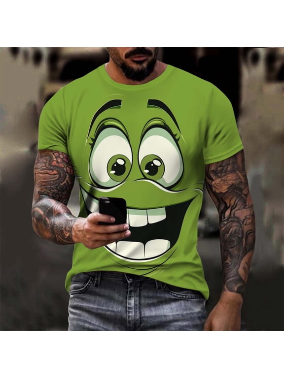 2025 Men's Halloween Graphic Tee; Funny Graffiti Crewneck T-Shirts, Loose Fit Short Sleeve Novelty Top, Dark Casual Halloween Shirt