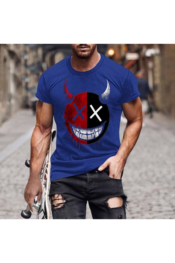 2025 Men's Halloween Graphic Tee; Funny Graffiti Crewneck T-Shirts, Loose Fit Short Sleeve Novelty Top, Dark Casual Halloween Shirt