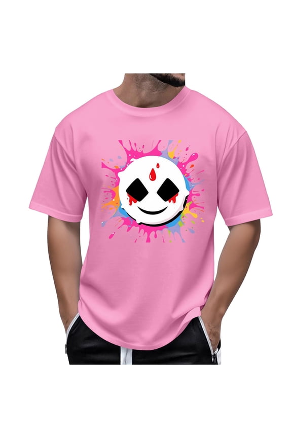 2025 Men's Halloween Graphic Tee; Funny Graffiti Crewneck T-Shirts, Loose Fit Short Sleeve Novelty Top, Dark Casual Halloween Shirt