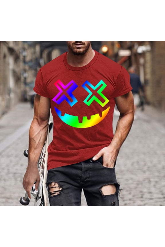 2025 Men's Halloween Graphic Tee; Funny Graffiti Crewneck T-Shirts, Loose Fit Short Sleeve Novelty Top, Dark Casual Halloween Shirt