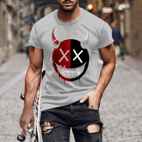 FDGIU 2025 Men's Halloween Graphic Tee; Funny Graffiti Crewneck T-Shirts, Loose Fit Short Sleeve Novelty Top, Dark Casual Halloween Shirt