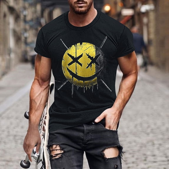 FDGIU 2025 Men's Halloween Graphic Tee; Funny Graffiti Crewneck T-Shirts, Loose Fit Short Sleeve Novelty Top, Dark Casual Halloween Shirt