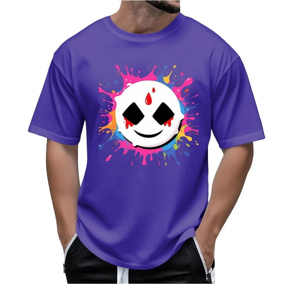 FDGIU 2025 Men's Halloween Graphic Tee; Funny Graffiti Crewneck T-Shirts, Loose Fit Short Sleeve Novelty Top, Dark Casual Halloween Shirt