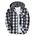 thumbnail image 1 of FDGIU 2025 Men's Hooded Flannel Shirt - Button Down Plaid Shacket, Fleece Lined Fall Jacket with Pockets, Fall Winter Top, 1 of 3