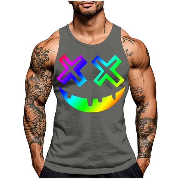 FDGIU 2025 Men's Muscle Tank Tops; Funny Graphic Print Sleeveless Shirts for Summer, Casual Fitness Workout Activewear, Quick-Dry Stretch Fit